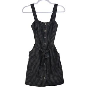 Hollister Pinstripe Button Front Pinafore Mini Dress Black White Small